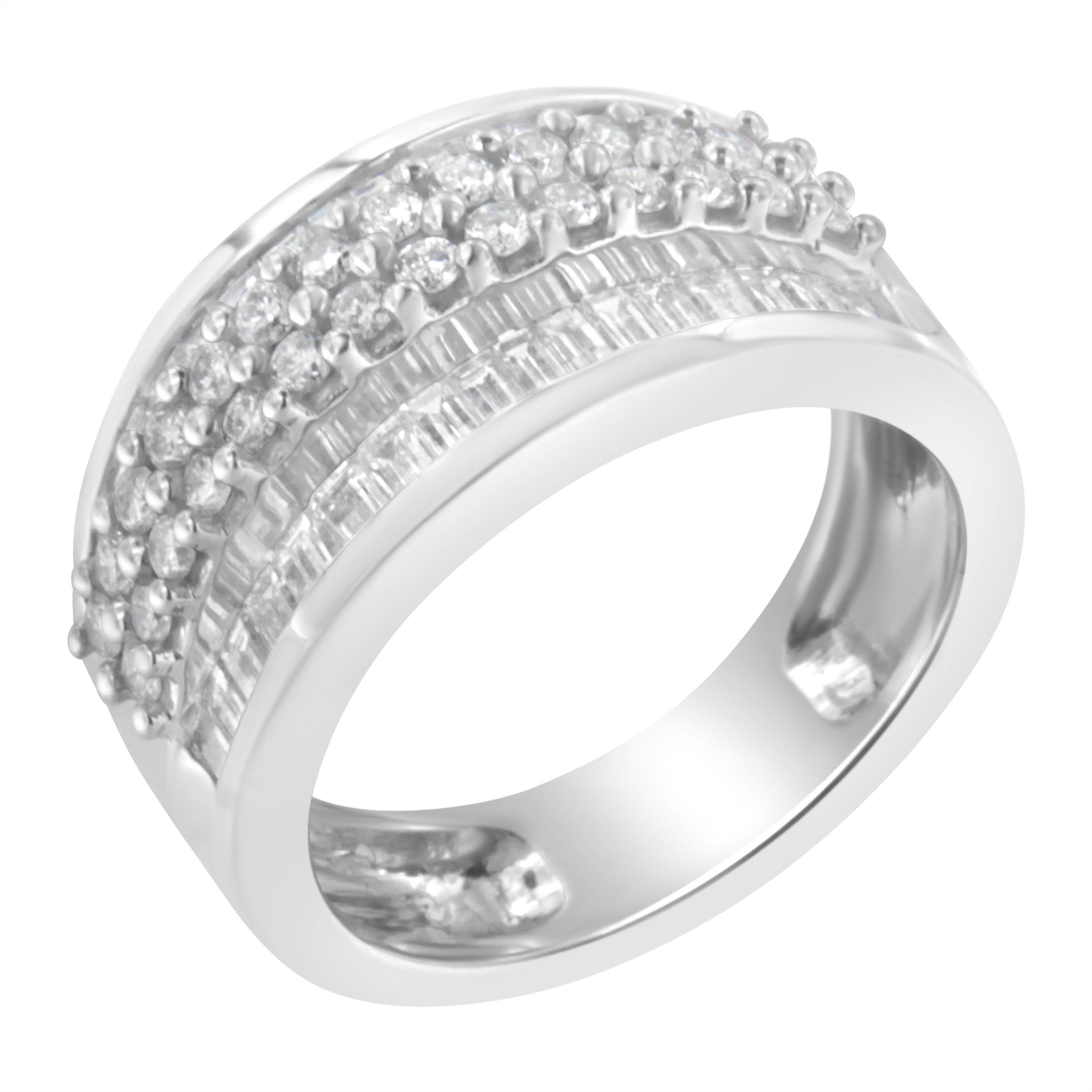 14K White Gold Round and Baguette Diamond Ring (1 1/2 Cttw, F-G Color, SI1-SI2 Clarity) - Size 8 Taven