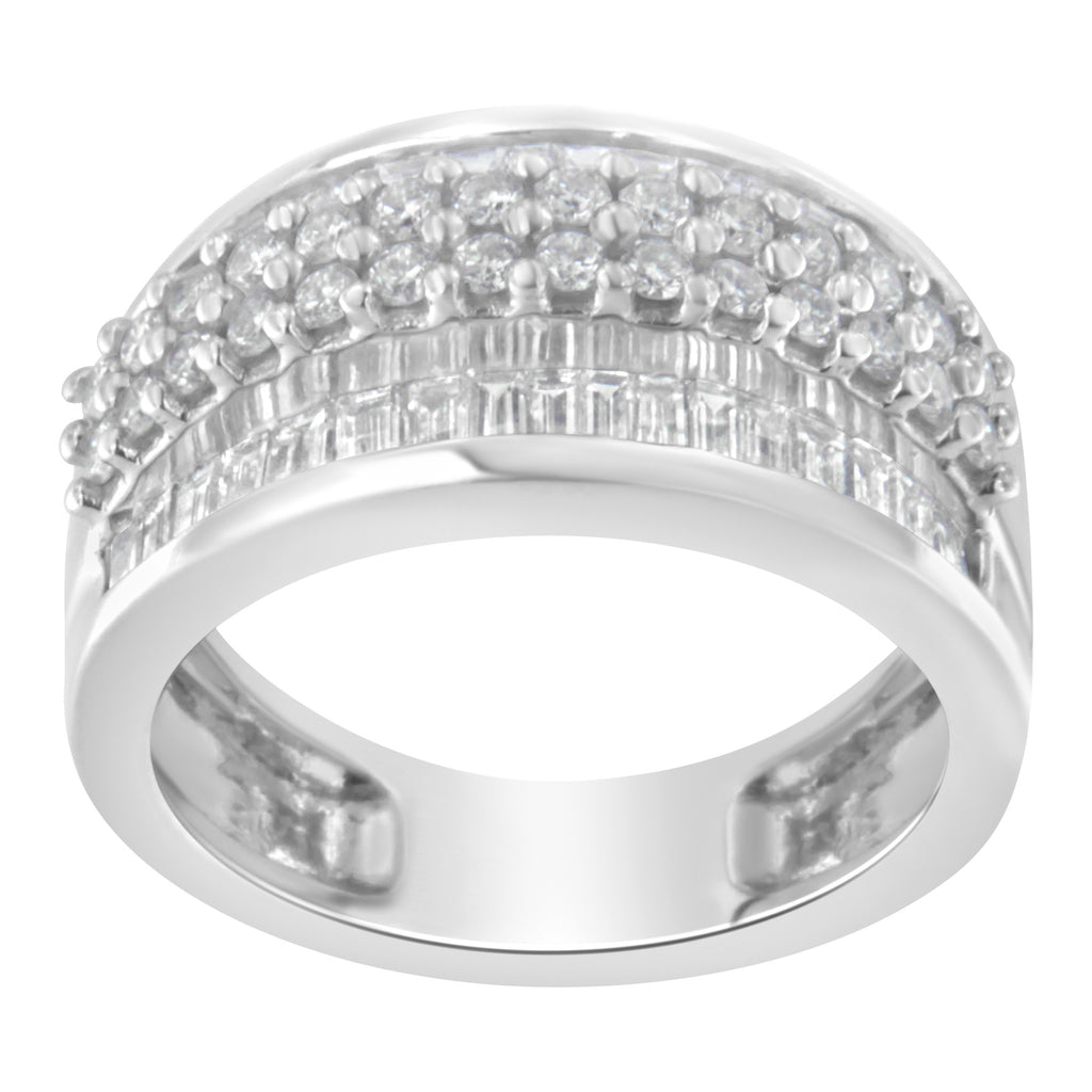 14K White Gold Round and Baguette Diamond Ring (1 1/2 Cttw, F-G Color, SI1-SI2 Clarity) - Size 8 Taven