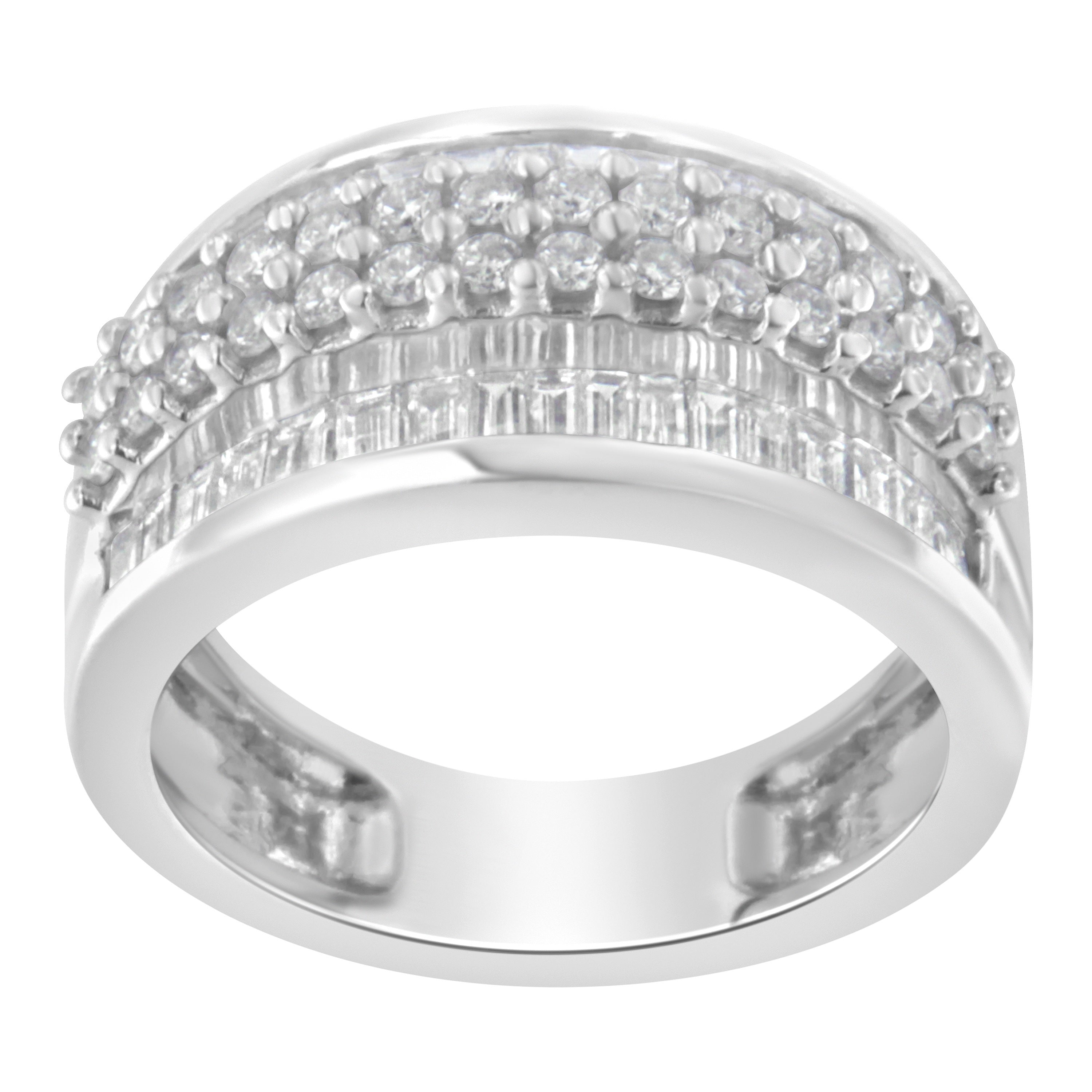 14K White Gold Round and Baguette Diamond Ring (1 1/2 Cttw, F-G Color, SI1-SI2 Clarity) - Size 8 Taven
