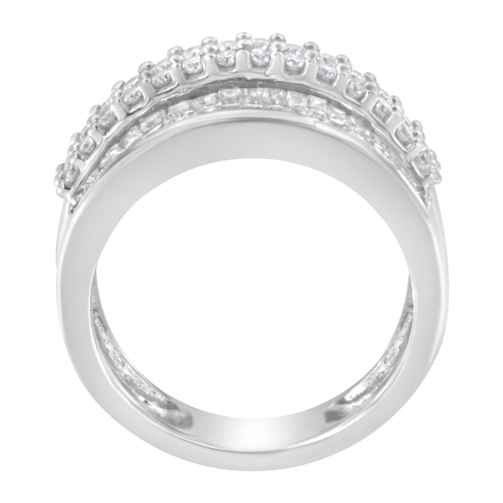14K White Gold Round and Baguette Diamond Ring (1 1/2 Cttw, F-G Color, SI1-SI2 Clarity) - Size 8 Taven