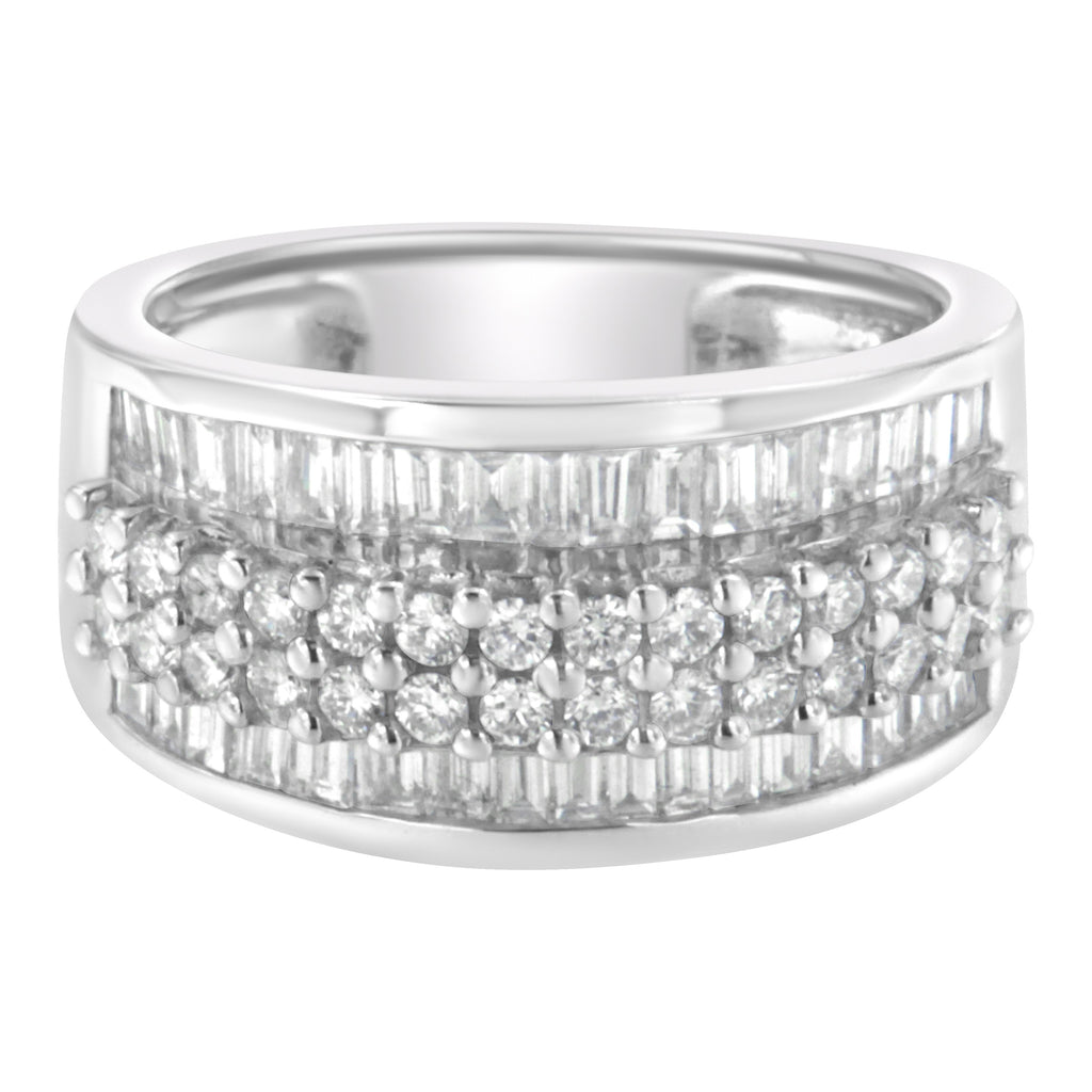 14K White Gold Round and Baguette Diamond Ring (1 1/2 Cttw, F-G Color, SI1-SI2 Clarity) - Size 8 Taven