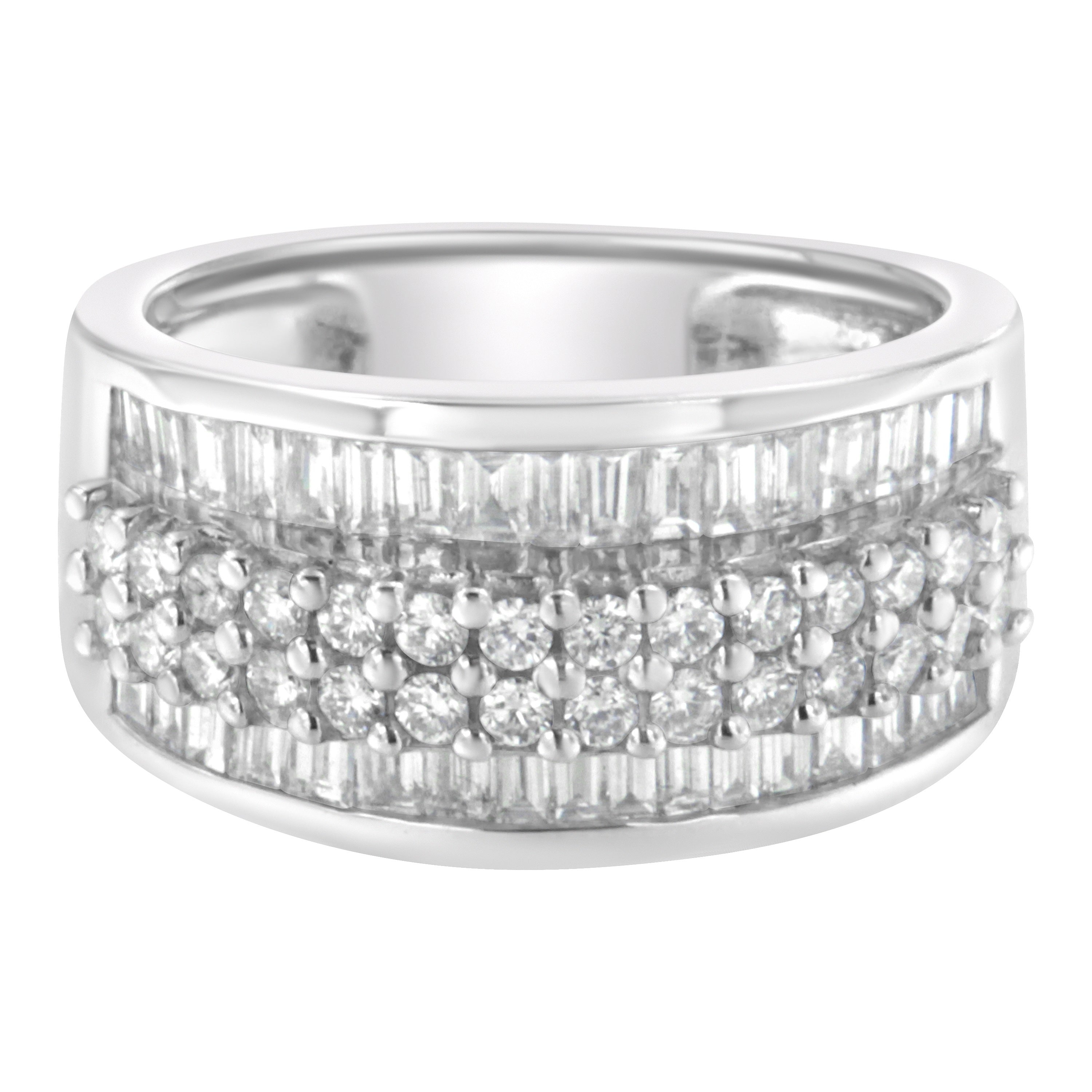 14K White Gold Round and Baguette Diamond Ring (1 1/2 Cttw, F-G Color, SI1-SI2 Clarity) - Size 8 Taven