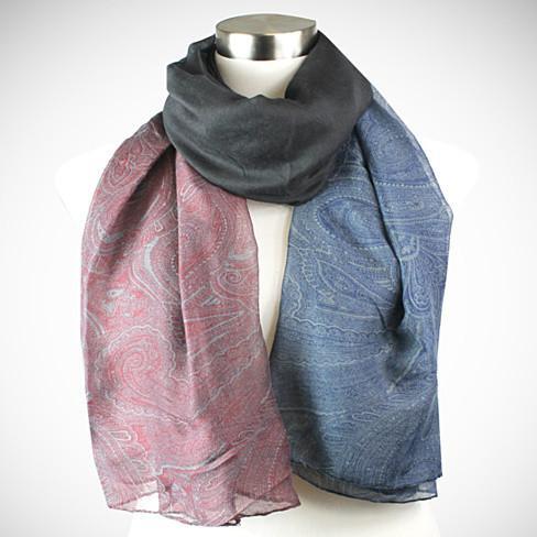 Color: Burgundy/Navy/Pewter - Pretty In Persia Paisley Viscose Scarf TAVEN System LLC