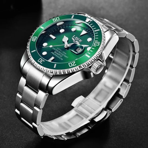 Color: Green - Adult: yes - LIGE Top Brand Luxury Fashion Diver Watch Men 30ATM Waterproof Date Clock Sport Watches Mens Quartz Wristwatch Relogio Masculino Business watch Taven