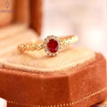 S925 sterling silver retro vintage oval designer ring for women girls 18k gold shine cz zircon red crystal stone charms elegant wedding engagement rings jewelry Taven