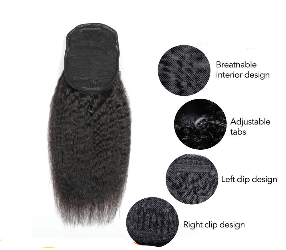 Wig size: 16 inches - Kinky Straight Human Hair With A Ponytail In The Hair Taven