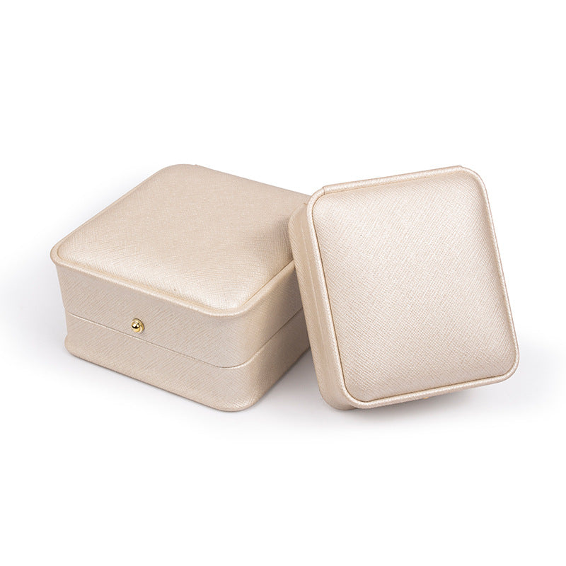Color: White, Size: Ring box 5.9x5.9x5.1cm - Cross Pattern Pearl Clasp Ring Bracelet Jewelry Box Taven
