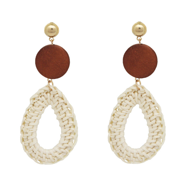 Color: BZ002 - Hand-woven rattan retro tassel earrings Taven