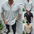 Men's Cardigan Solid Color Short Sleeve Shirt TAVEN