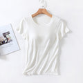 Women's Short-Sleeved Modal Pure Color Bra All-In-One Pajama Top with Breast Pads Summer Half-Sleeved Women's Bottoming Shirt TAVEN System LLC