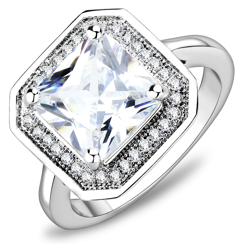 3W1451 - Rhodium Brass Ring with AAA Grade CZ  in Clear TAVEN System LLC