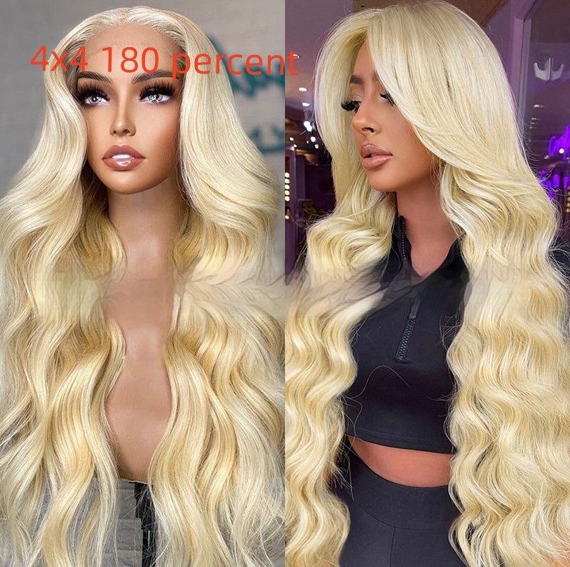 color: 4x4 180 percent, wig length: 24 inch - Full Human Hair Wig Headgear Taven