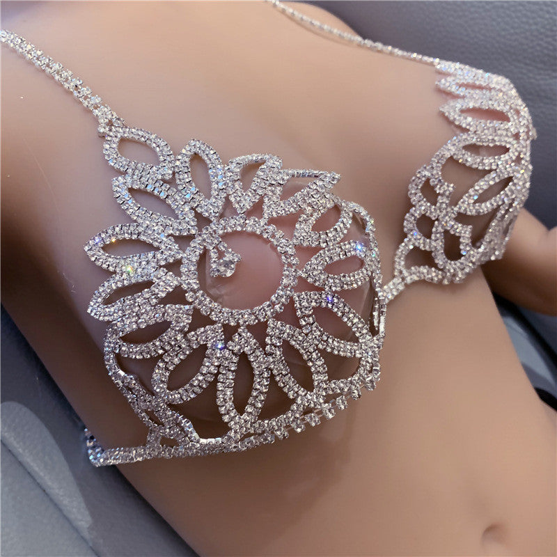 Color: Gold, style: Bra - Body Chain Rhinestone Claw Chain Panty Bra Set Taven