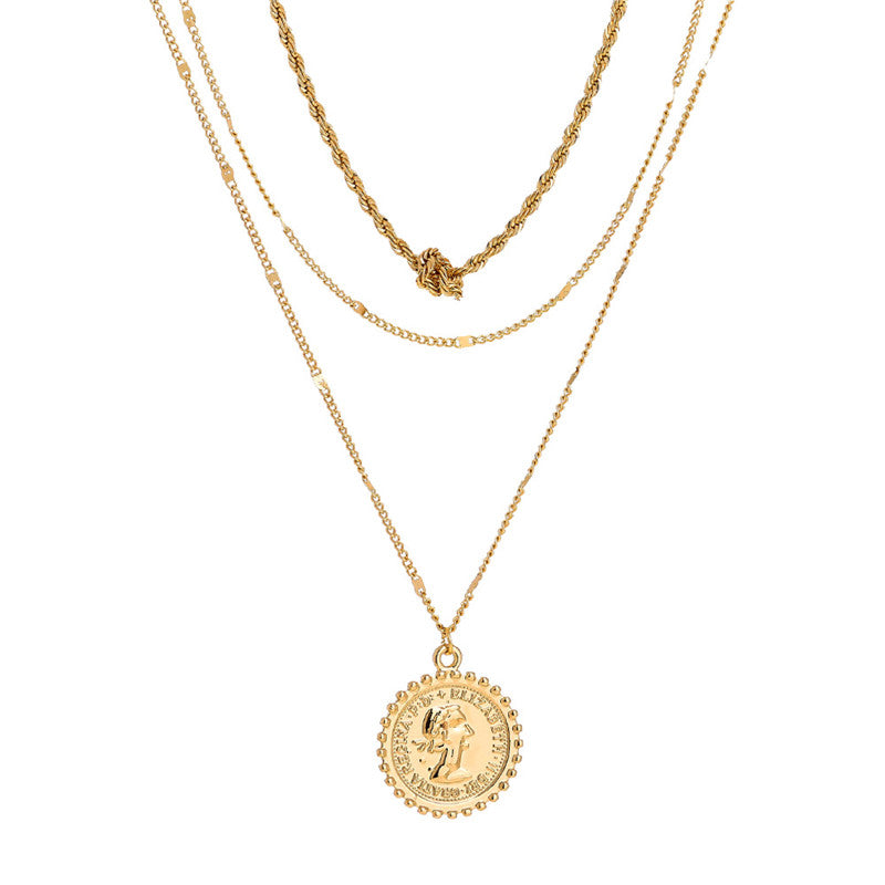 Coin Medallion Portrait Pendant Multi-layered Necklace TAVEN System LLC