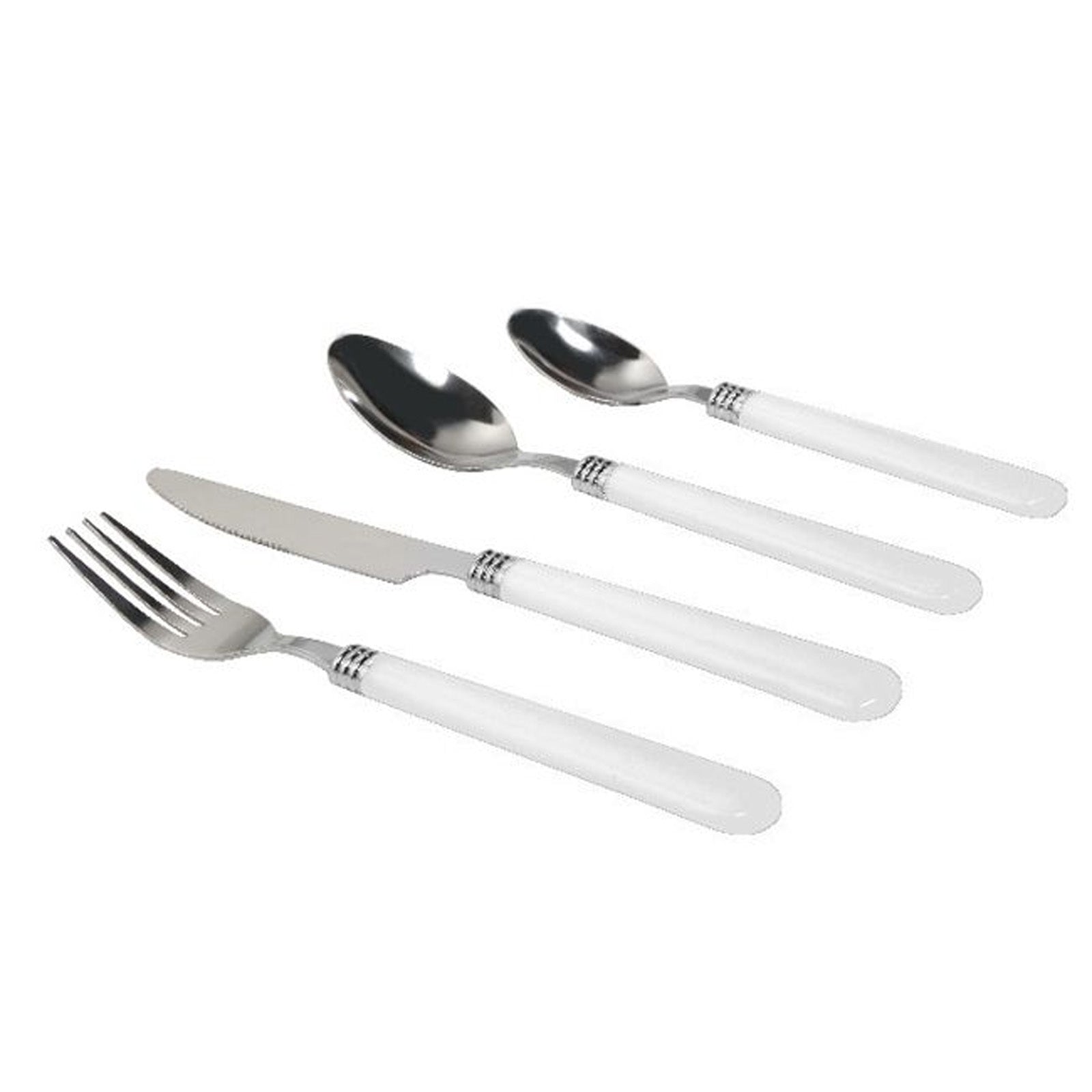 Gibson Sensations II 16 Piece Stainless Steel Flatware Set with White Handles and Chrome Caddy GIBSON