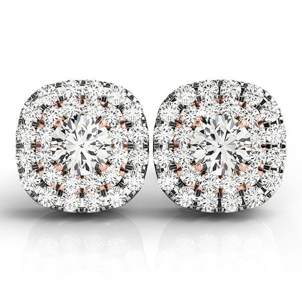 14k White and Rose Gold Cushion Shape Halo Diamond Earrings (3/4 cttw) Taven