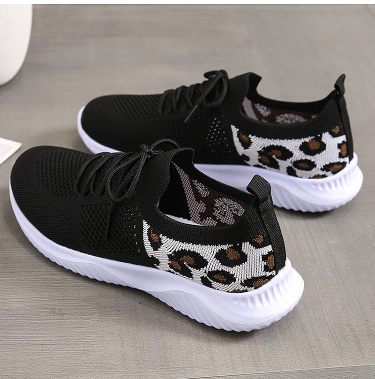 White Shoes Women Leopard Print Lace-up Sneakers Sports TAVEN