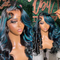Color: 10A5x5Wig150, Wig Length: 16inch 40cm - Blue Green Highlight Piano Color Big Wave Wig Taven