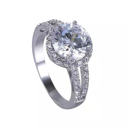 Size: 7 - Love Struck Diamond Crystals Platinum Plated Halo Ring TAVEN System LLC