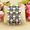 Color: Rose Red - Skull skeleton stretch bracelet for women biker bling jewelry antique gold silver plated W crystal wholesale dropship Taven