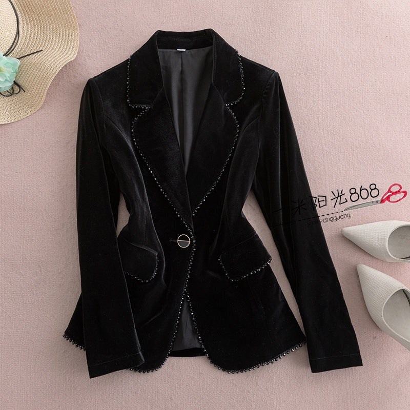 Color: Black, Size: 4XL-Top, style:  - Black Pleuche Temperament Slim Fashion Velvet Suit TAVEN System LLC