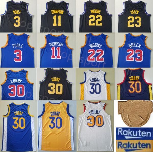 Color: 30 - Size: S - Man Stitched Finals Basketball Jerseys Stephen Curry 30 Andrew Wiggins 22 Klay Thompson 11 Draymond Green 23 Poole 3 City Earned Team Blue Yellow Black Rakuten Patch Taven