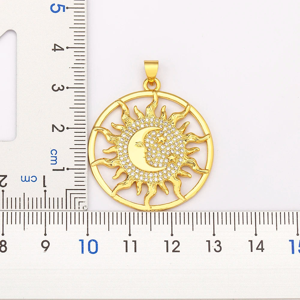 AIBEF Light Of Star And Moon Sun Shape Pendant Women Necklace Copper Zircon Western European Style Jewelry Popular Romantic Gift