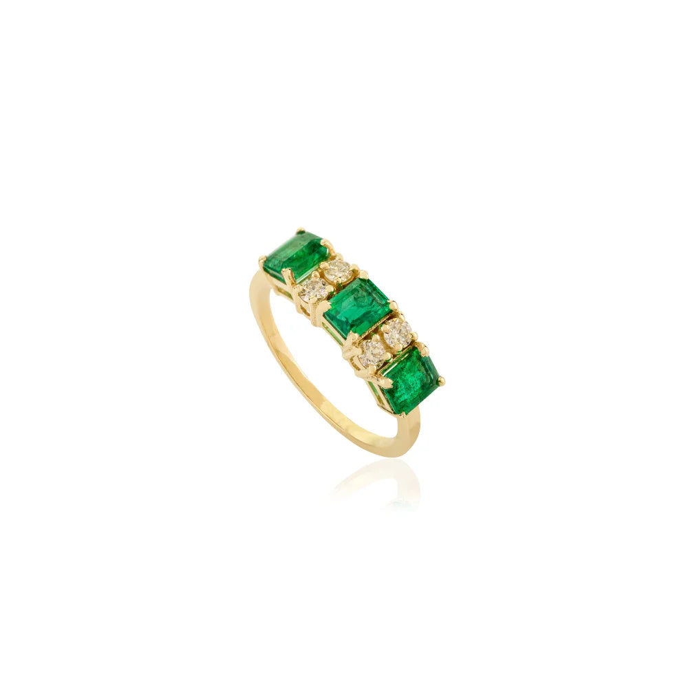 Best Trending Products Fine 14K Yellow Gold Emerald & Diamond Engagement Ring Latest Collection Women's Gemstone Jewelry TAVEN System LLC
