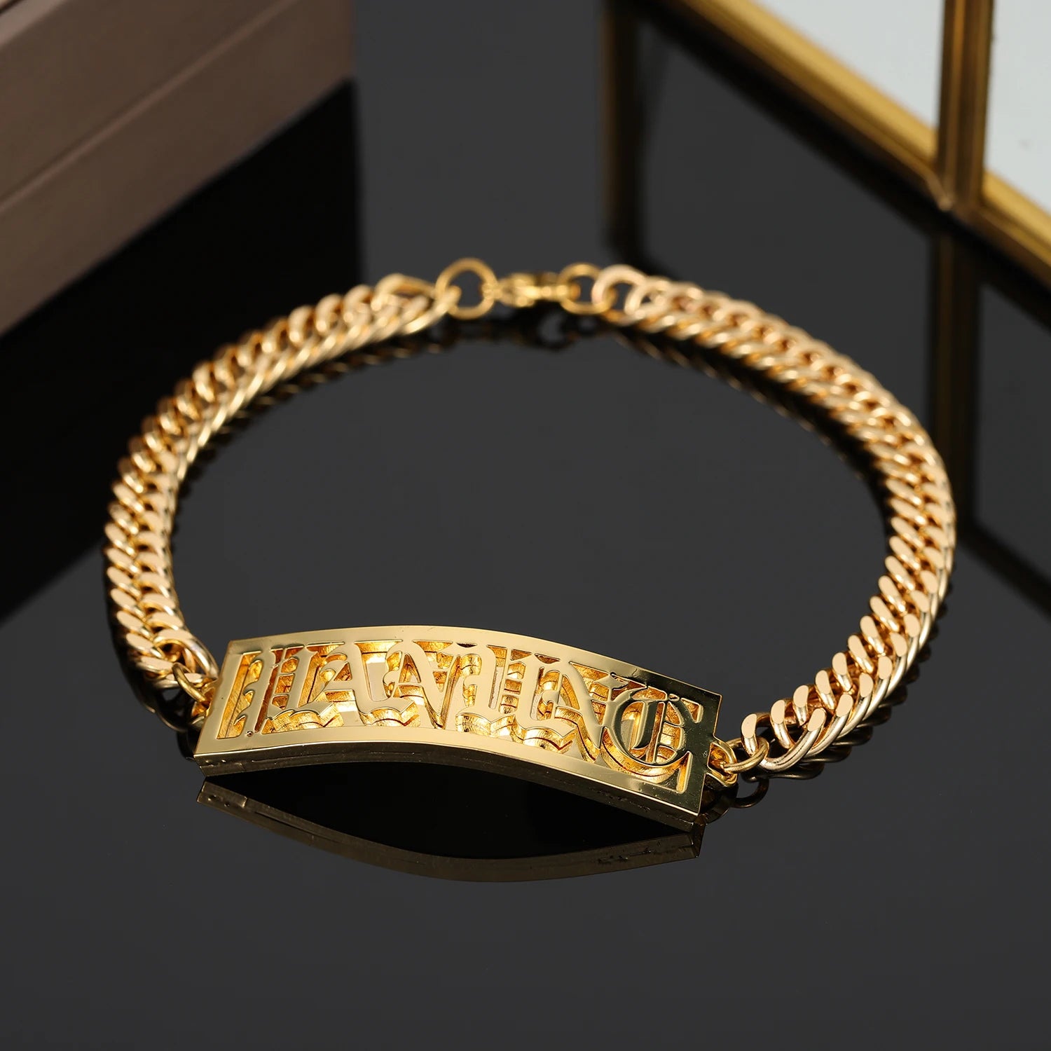 Custom Nameplate Name Bracelet For Men Gold Stainless Steel Double Layer Name Bracelet Women Personalized Hip Hop Jewelry Gift TAVEN System LLC