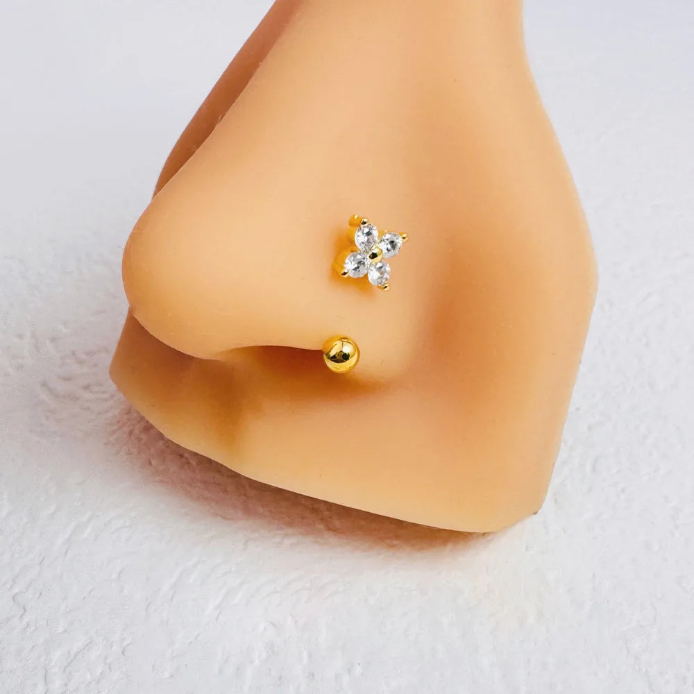 1Pc Zircon Flower-Shaped Nose Ring,14K Gold Plated Stainless Steel Piercing Jewelry for Women Daily Wear Body Piercing Accessory TAVEN System LLC