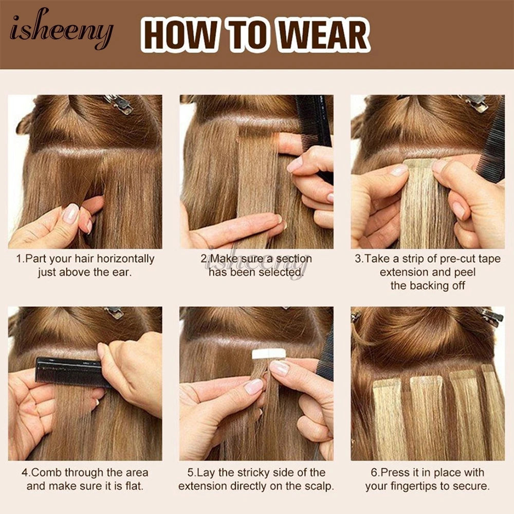 Blonde Invisible Tape In Human Hair Extensions Straight TAVEN System LLC