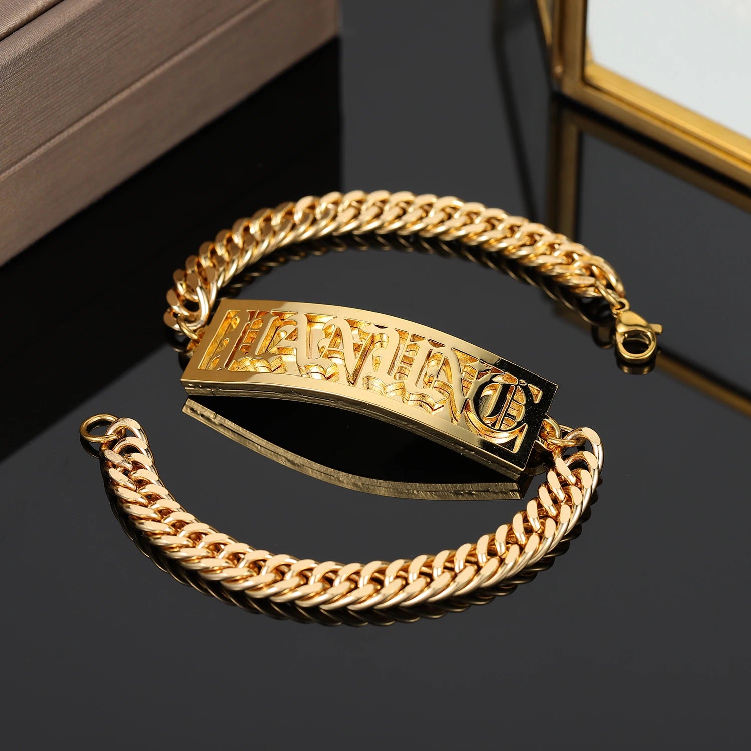 Custom Nameplate Name Bracelet For Men Gold Stainless Steel Double Layer Name Bracelet Women Personalized Hip Hop Jewelry Gift TAVEN System LLC