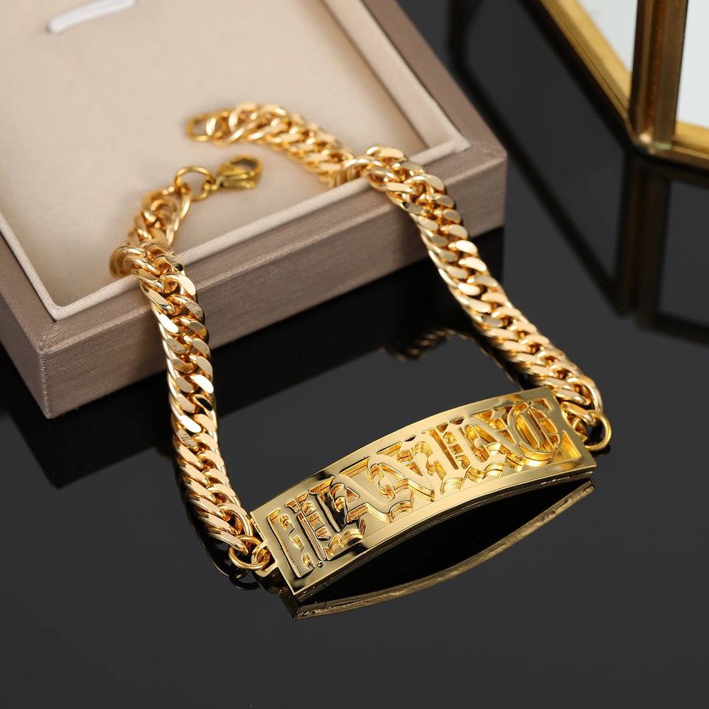 Custom Nameplate Name Bracelet For Men Gold Stainless Steel Double Layer Name Bracelet Women Personalized Hip Hop Jewelry Gift TAVEN System LLC