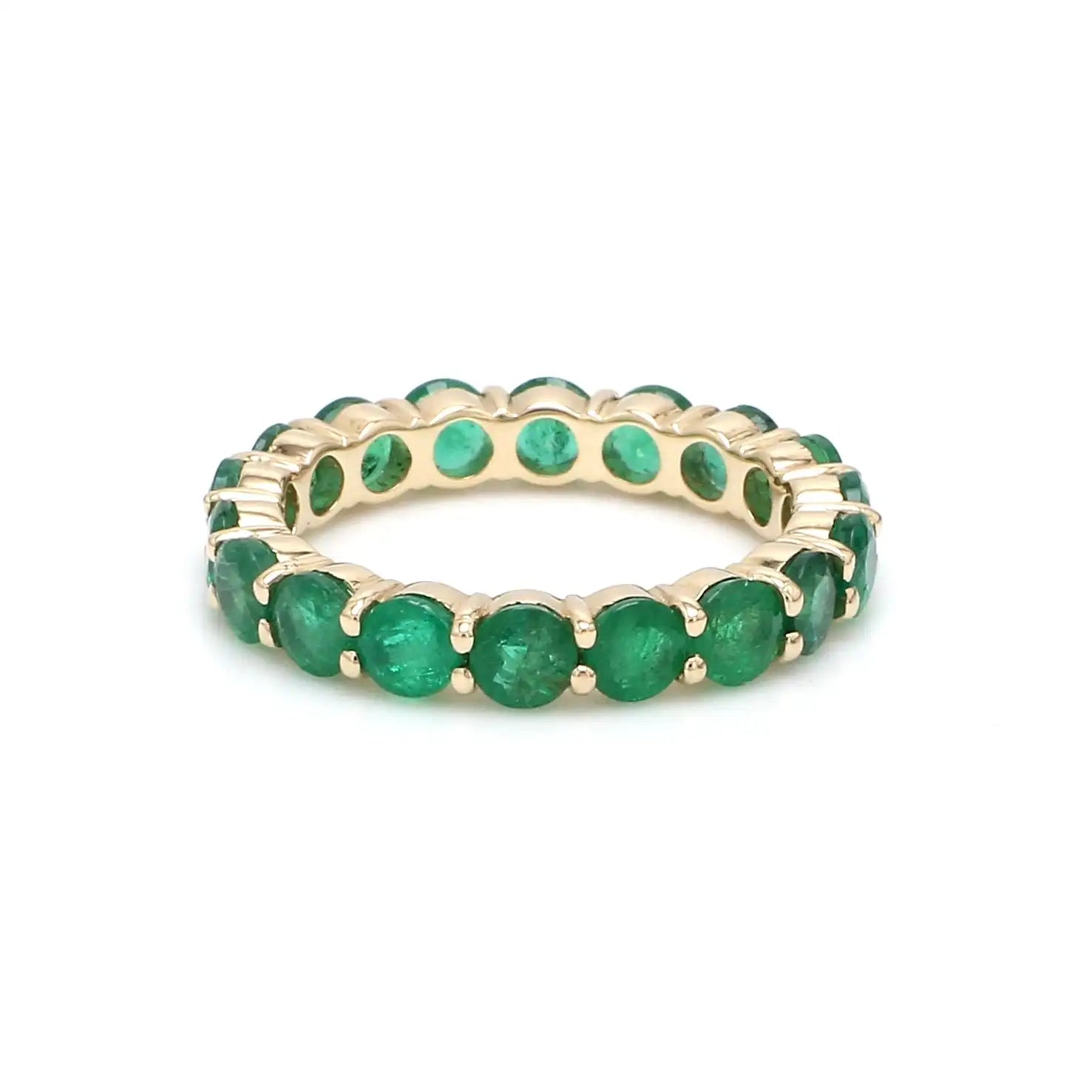 Trending Products 14k Solid Gold Full Eternity Band Ring 2.5mm Round Cut Genuine Emerald Stackable Band Ring at Wholesale Price TAVEN System LLC