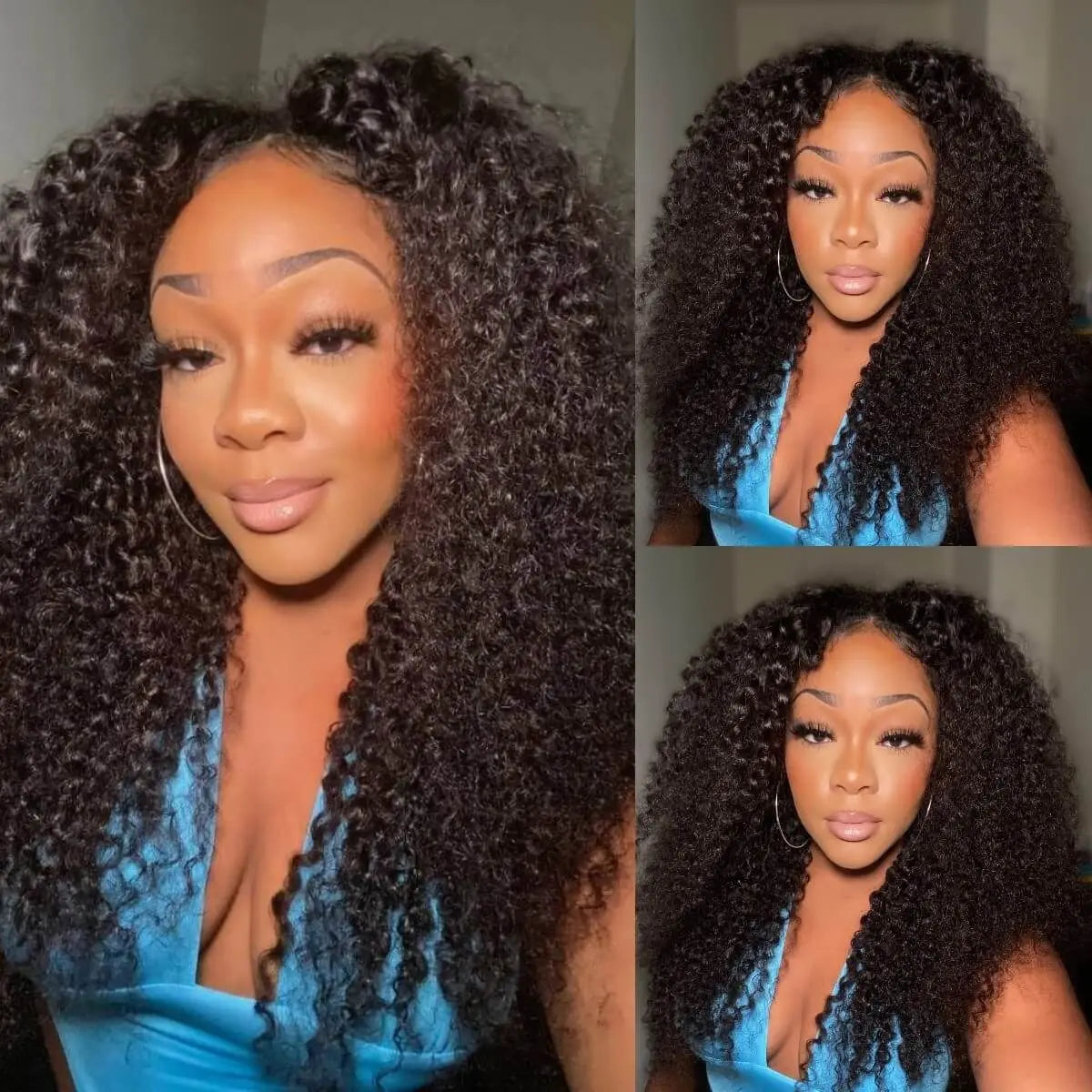 Kinky Curly V Part Indian Remy Human Hair Wig Long