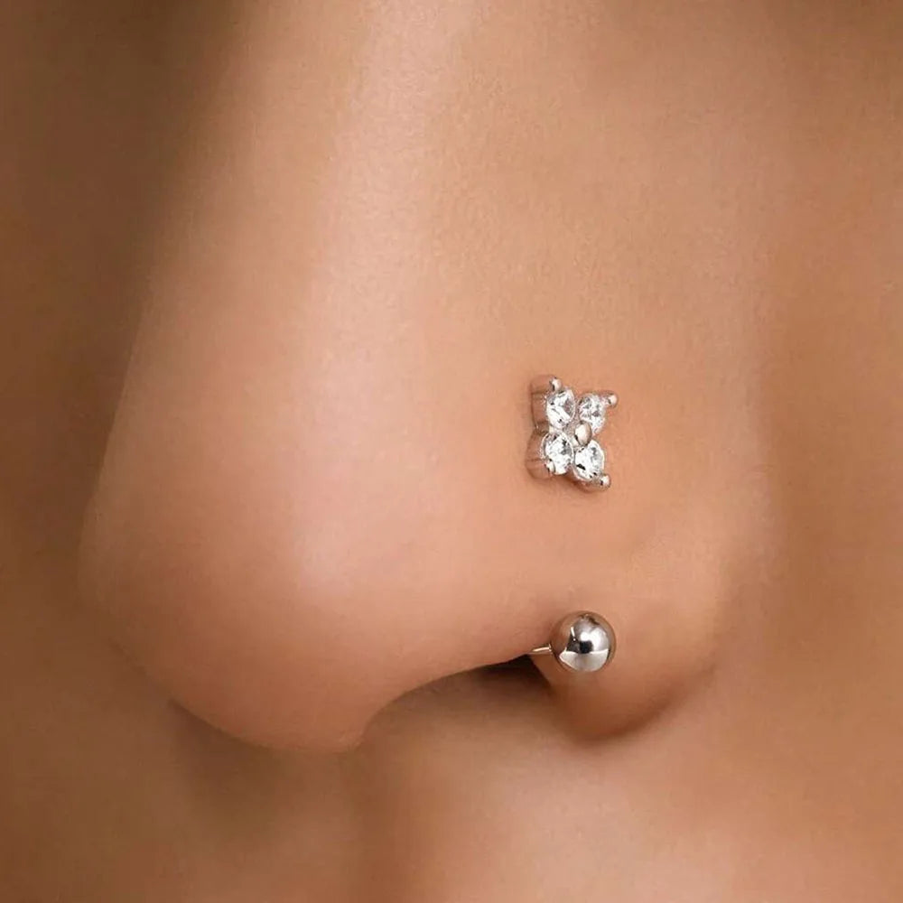 1Pc Zircon Flower-Shaped Nose Ring,14K Gold Plated Stainless Steel Piercing Jewelry for Women Daily Wear Body Piercing Accessory TAVEN System LLC