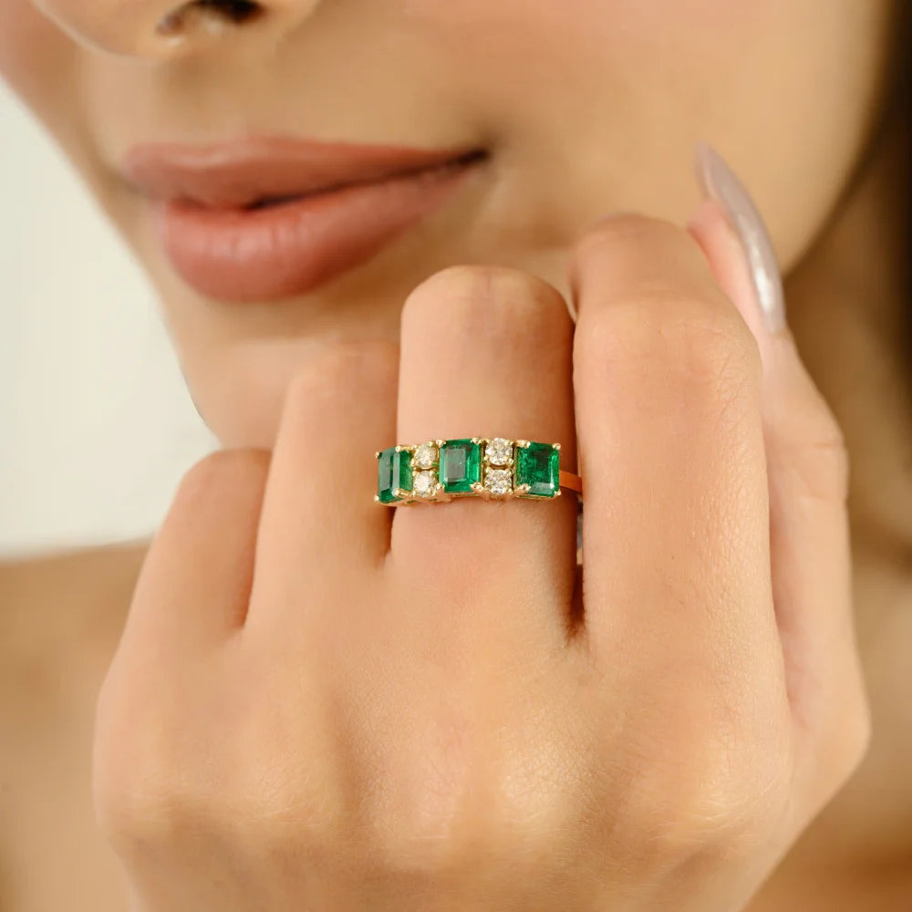 Best Trending Products Fine 14K Yellow Gold Emerald & Diamond Engagement Ring Latest Collection Women's Gemstone Jewelry TAVEN System LLC