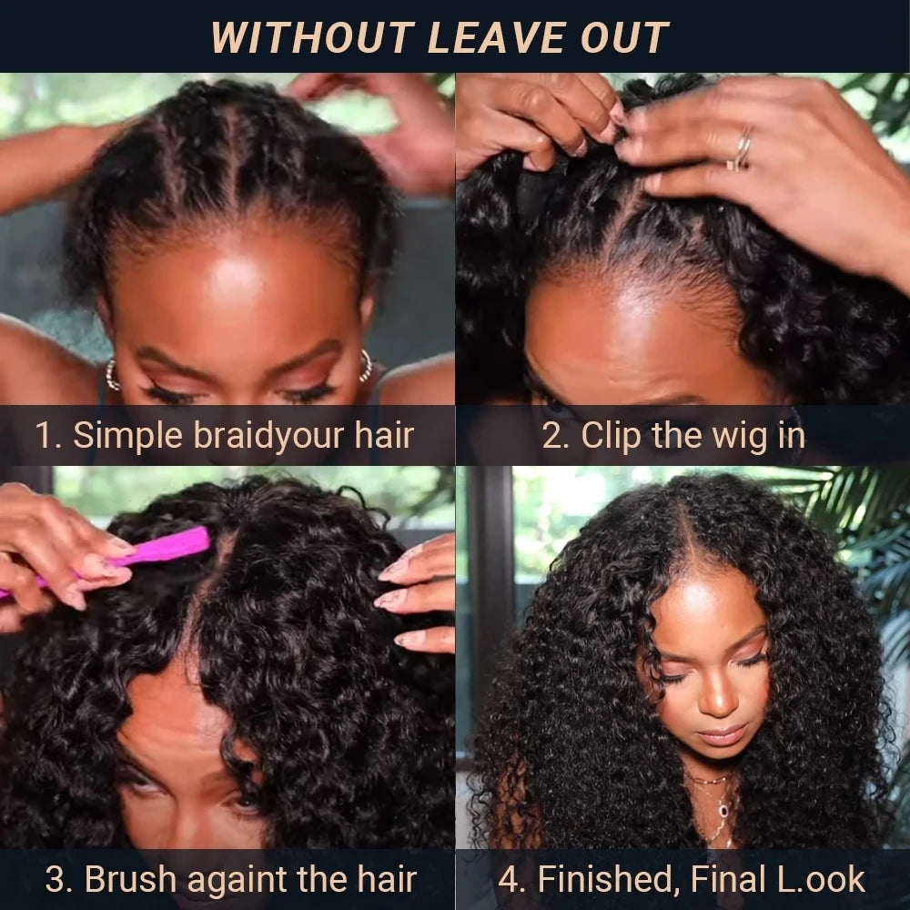 Kinky Curly V Part Indian Remy Human Hair Wig Long
