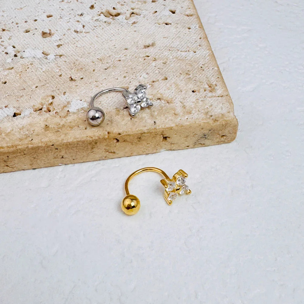 1Pc Zircon Flower-Shaped Nose Ring,14K Gold Plated Stainless Steel Piercing Jewelry for Women Daily Wear Body Piercing Accessory TAVEN System LLC