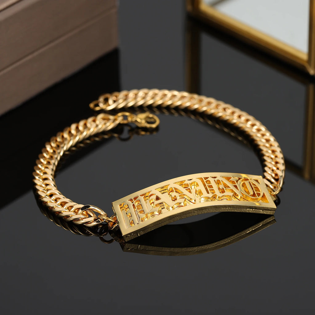 Custom Nameplate Name Bracelet For Men Gold Stainless Steel Double Layer Name Bracelet Women Personalized Hip Hop Jewelry Gift TAVEN System LLC