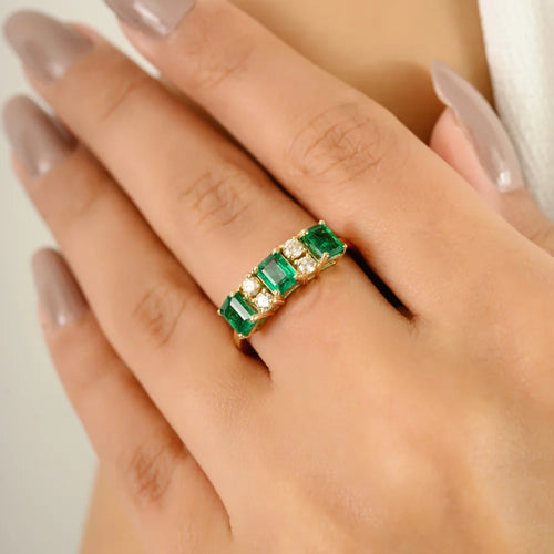 Best Trending Products Fine 14K Yellow Gold Emerald & Diamond Engagement Ring Latest Collection Women's Gemstone Jewelry TAVEN System LLC
