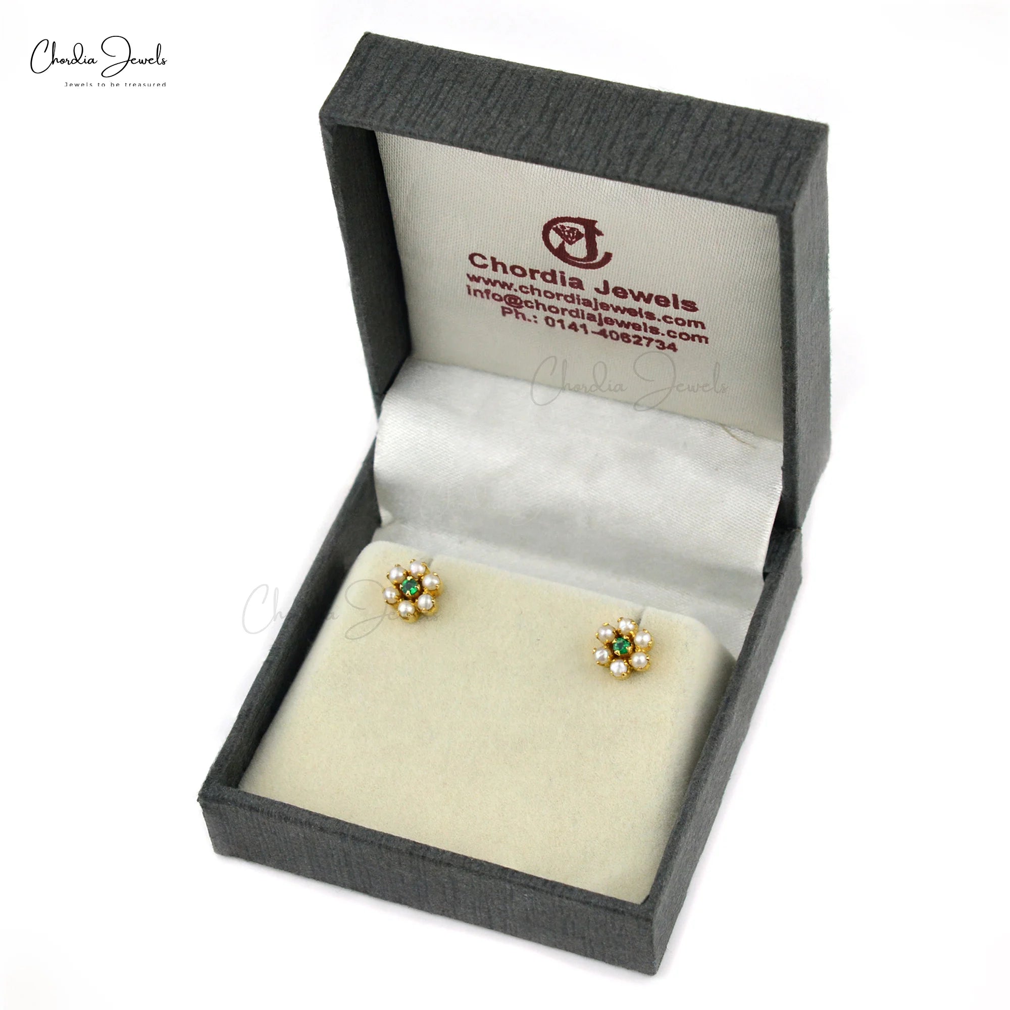 Trending Products To Sell Natural Zambian Emerald And Pearl Flower Stud Earring With 18k Fine Yellow Gold Cluster Earrings TAVEN System LLC