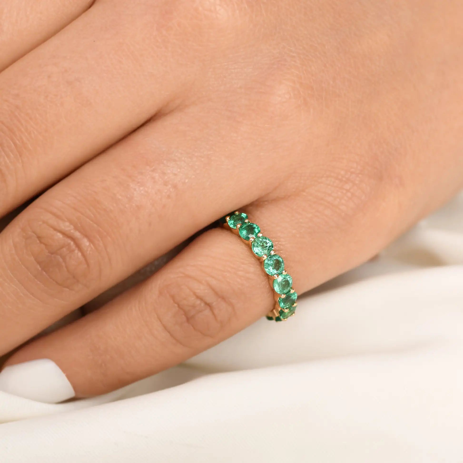 Trending Products 14k Solid Gold Full Eternity Band Ring 2.5mm Round Cut Genuine Emerald Stackable Band Ring at Wholesale Price TAVEN System LLC