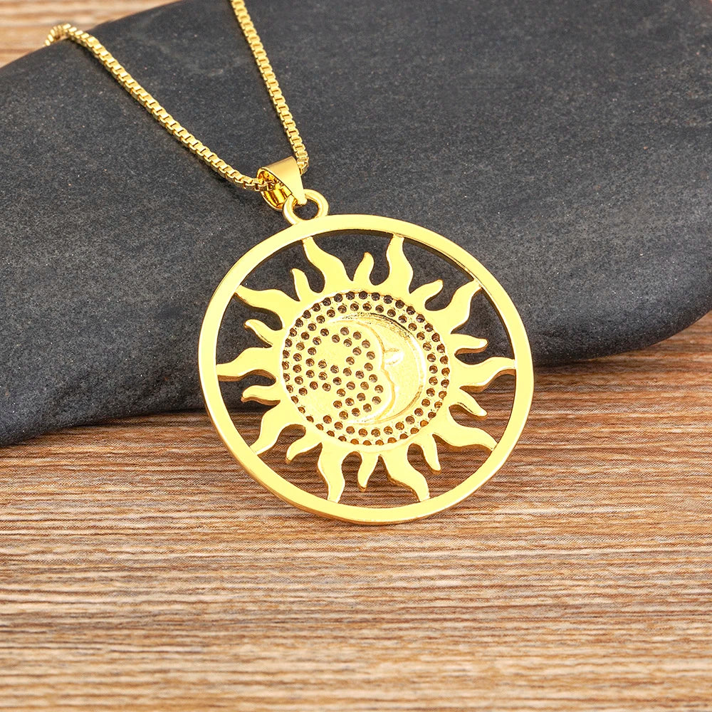 AIBEF Light Of Star And Moon Sun Shape Pendant Women Necklace Copper Zircon Western European Style Jewelry Popular Romantic Gift