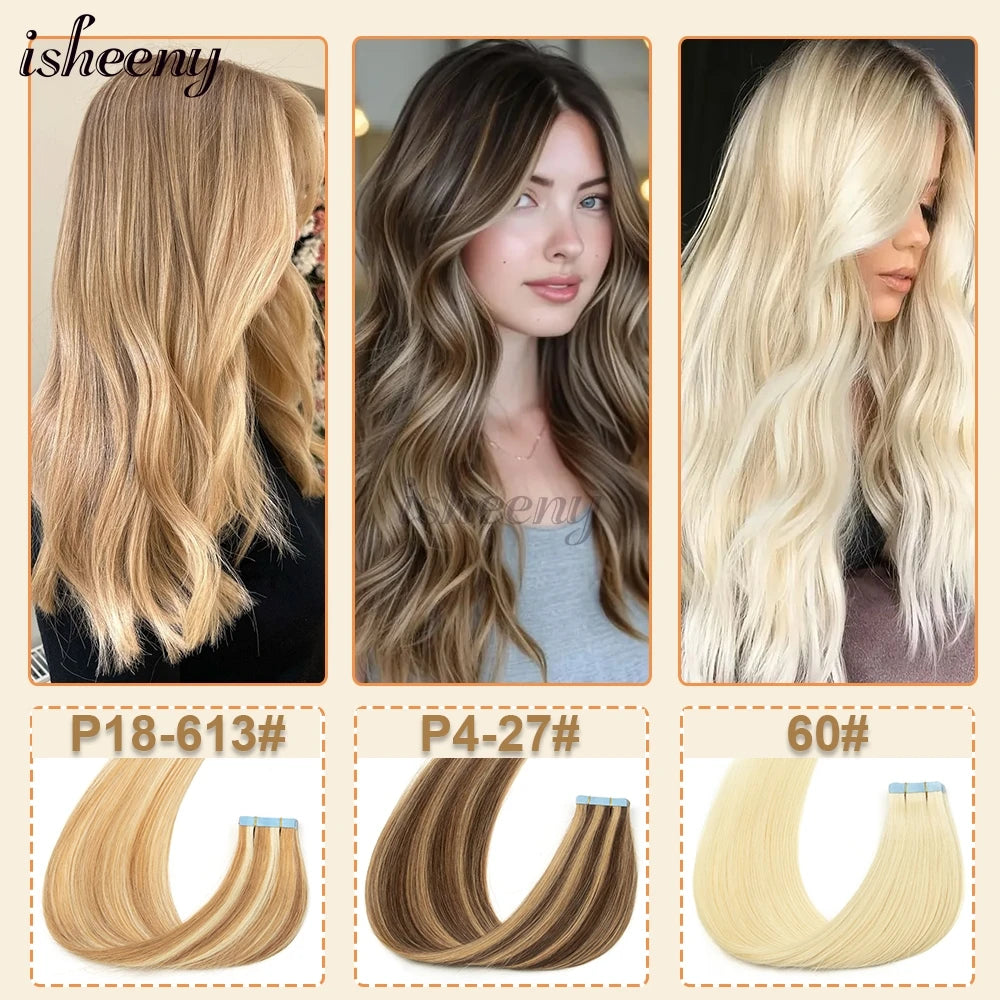 Blonde Invisible Tape In Human Hair Extensions Straight TAVEN System LLC