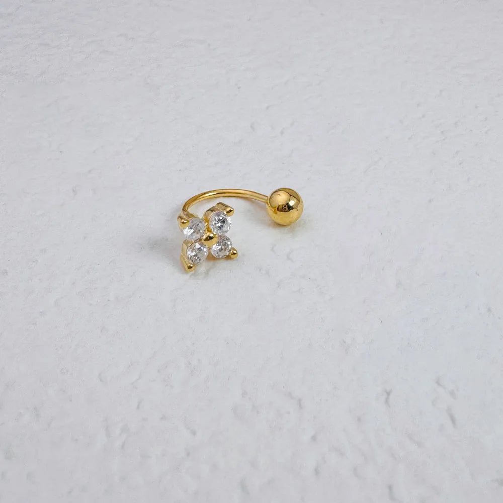 1Pc Zircon Flower-Shaped Nose Ring,14K Gold Plated Stainless Steel Piercing Jewelry for Women Daily Wear Body Piercing Accessory TAVEN System LLC