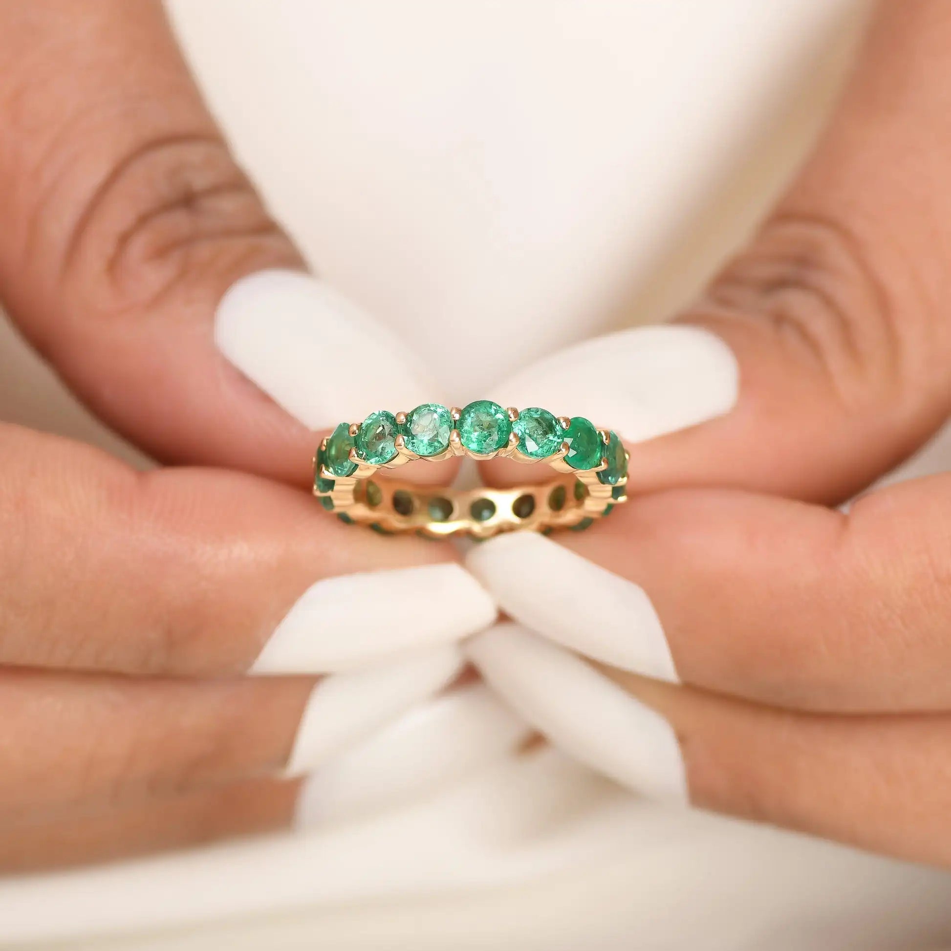 Trending Products 14k Solid Gold Full Eternity Band Ring 2.5mm Round Cut Genuine Emerald Stackable Band Ring at Wholesale Price TAVEN System LLC