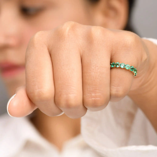 Trending Products 14k Solid Gold Full Eternity Band Ring 2.5mm Round Cut Genuine Emerald Stackable Band Ring at Wholesale Price TAVEN System LLC