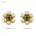 Trending Products To Sell Natural Zambian Emerald And Pearl Flower Stud Earring With 18k Fine Yellow Gold Cluster Earrings TAVEN System LLC