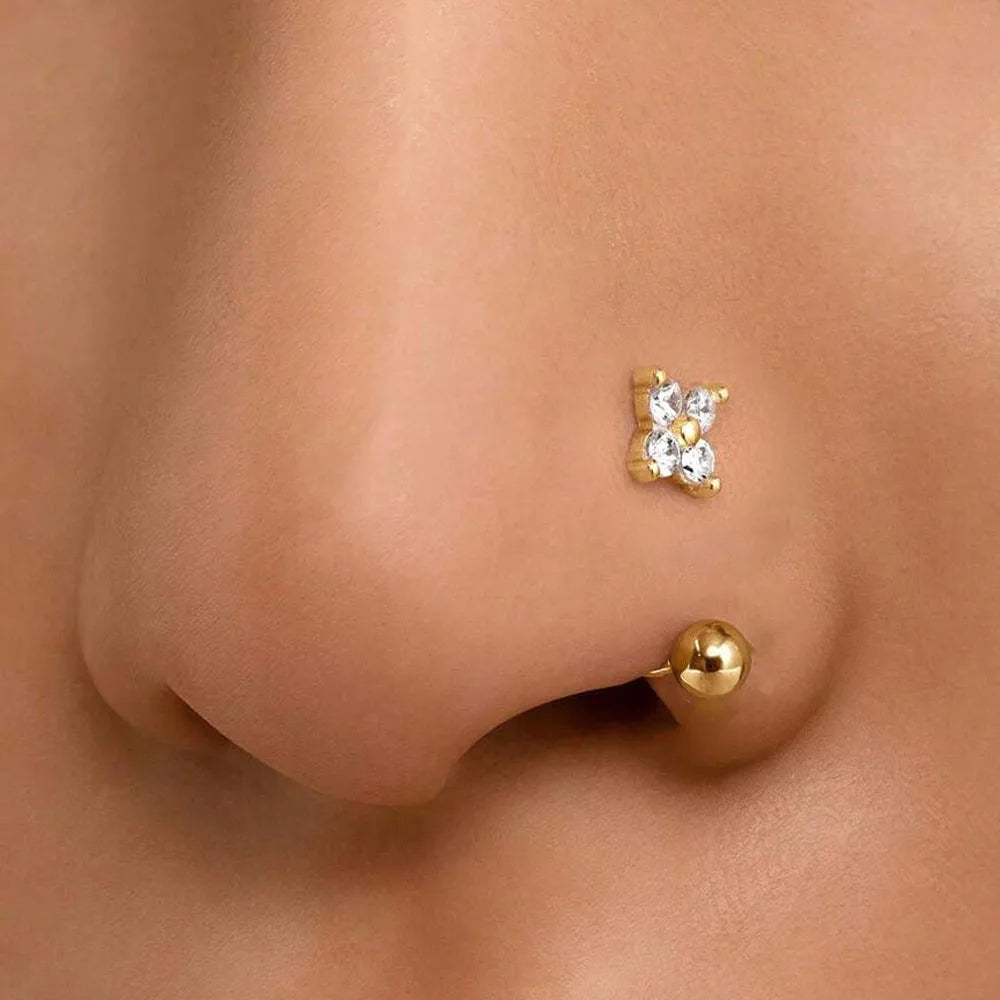 1Pc Zircon Flower-Shaped Nose Ring,14K Gold Plated Stainless Steel Piercing Jewelry for Women Daily Wear Body Piercing Accessory TAVEN System LLC